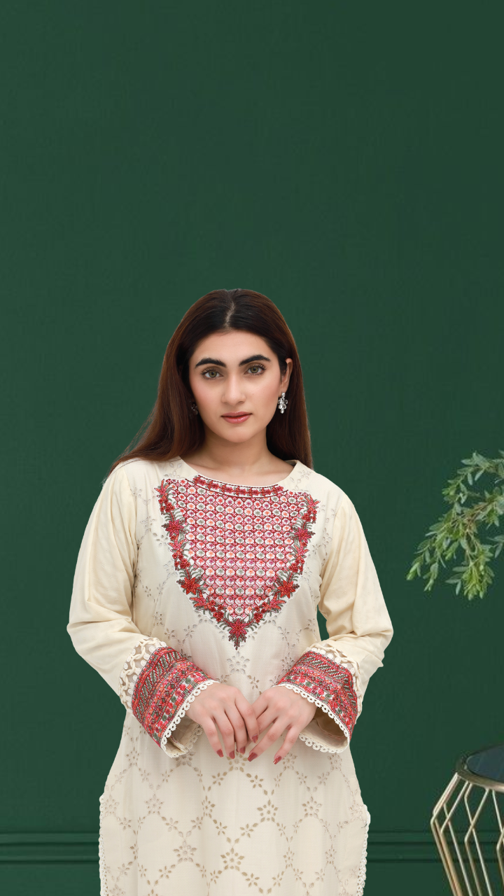 Cream Embroidered Lawn 3-Piece Suit | Daiselle by Zurwa's collection  – DAISELLE
