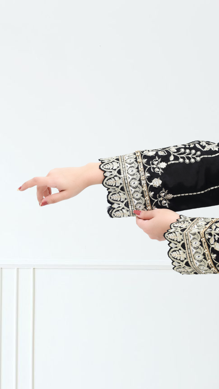 Black Embroidered Raw Silk 3-Piece Suit – Daiselle by Zurwa's collection | DAISELLE