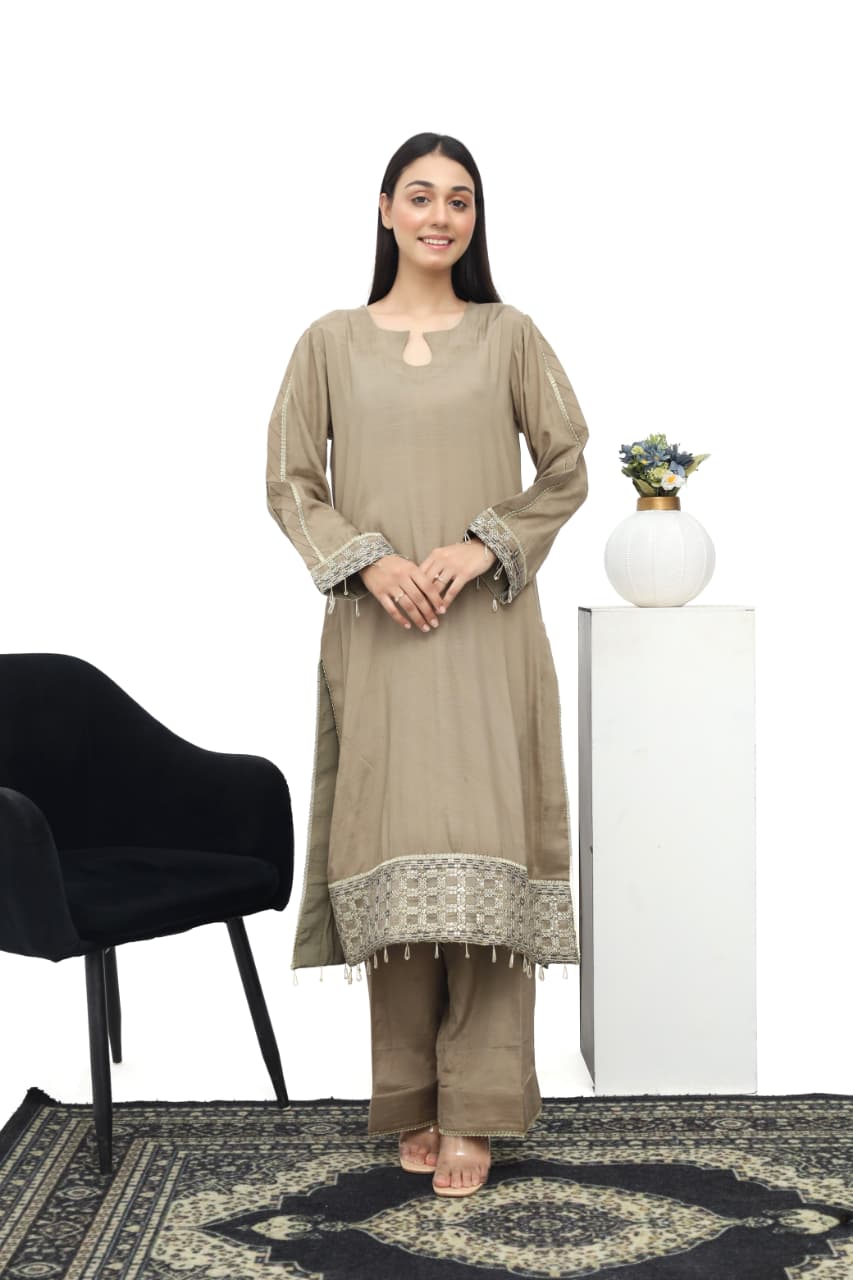 Raw Silk Embroidered 2-Piece Suit | Daiselle by Zurwa’s Collection