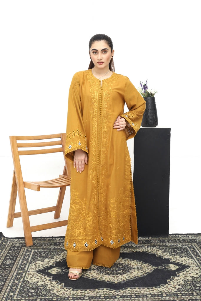 Mustard Karandi Embroidered 2-Piece Suit | Shirt & Trouser