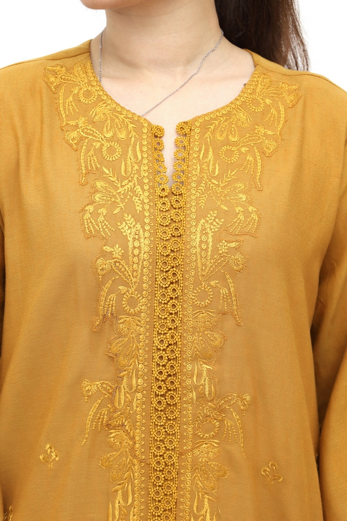 Mustard Karandi Embroidered 2-Piece Suit | Shirt & Trouser