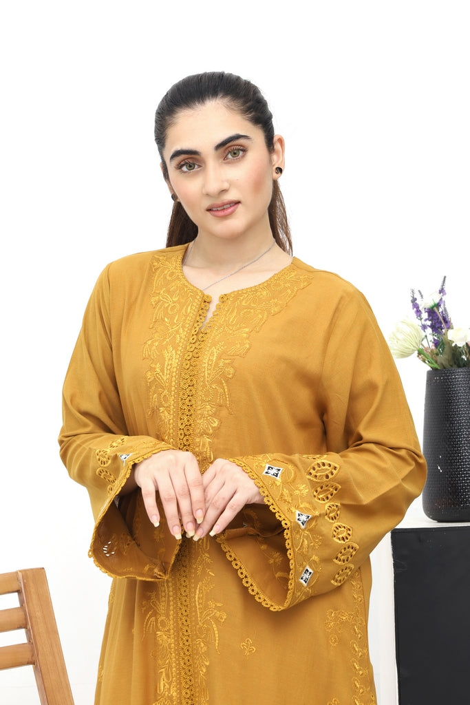 Mustard Karandi Embroidered 2-Piece Suit | Shirt & Trouser