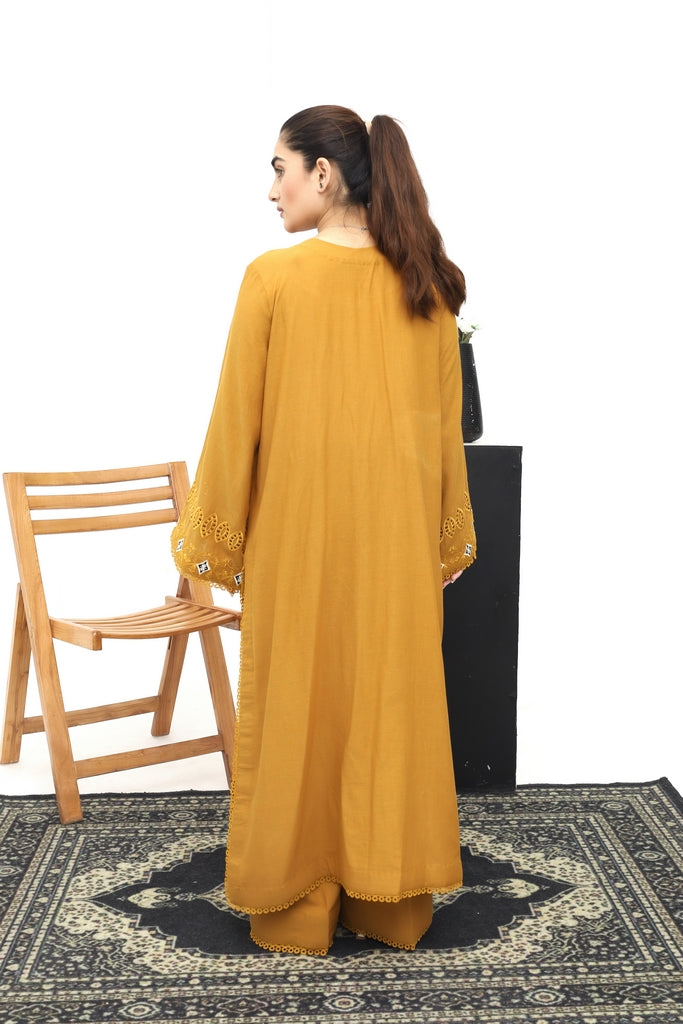 Mustard Karandi Embroidered 2-Piece Suit | Shirt & Trouser