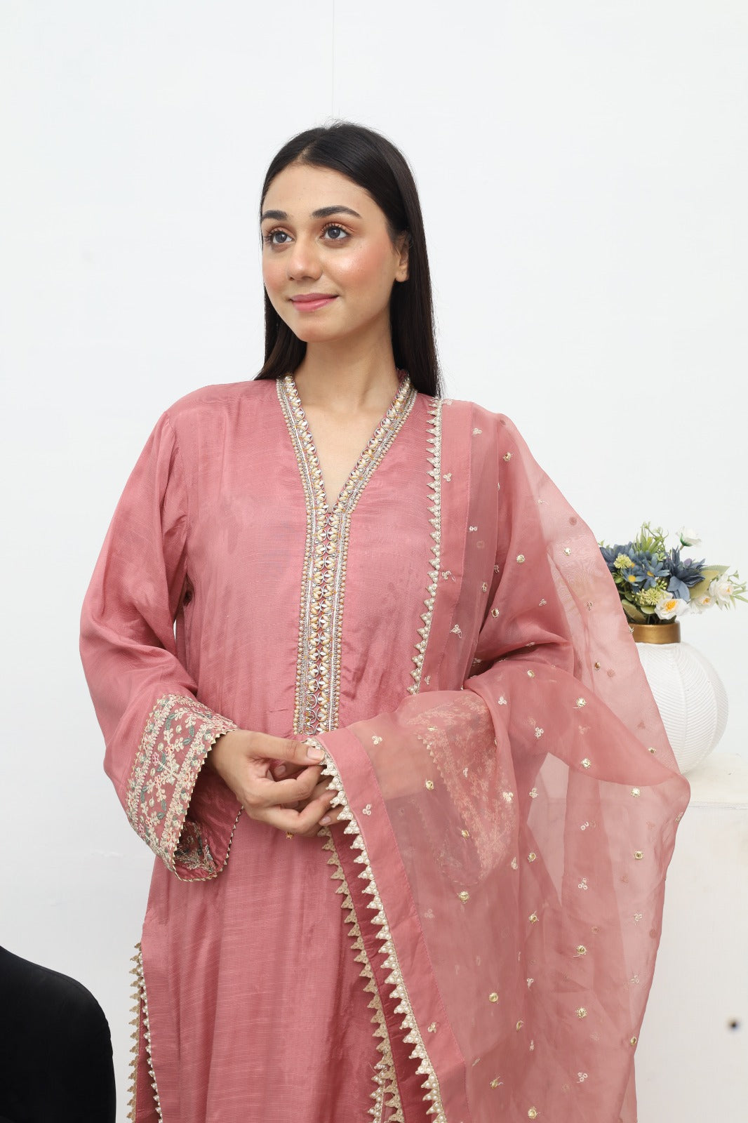 Tea Pink Raw Silk 3 Piece with Organza Dupatta 02