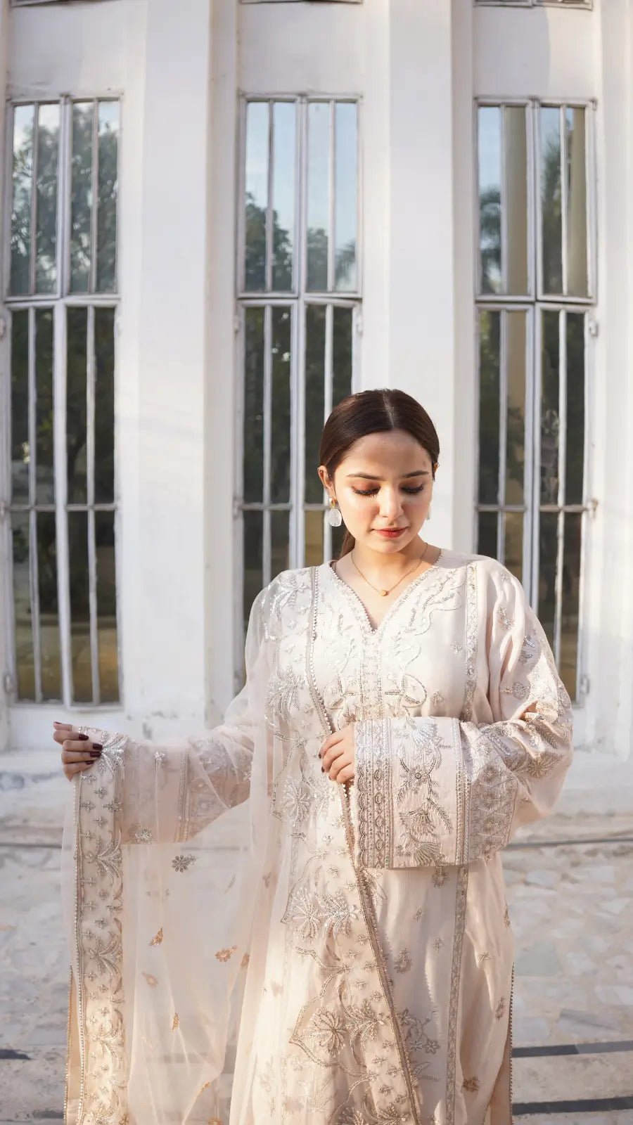 Light Peach Embroidered Raw Silk 3-Piece