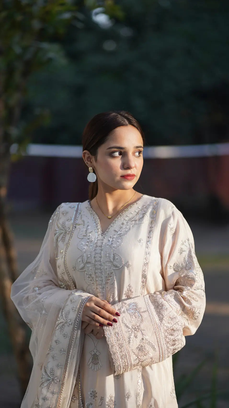 Light Peach Embroidered Raw Silk 3-Piece