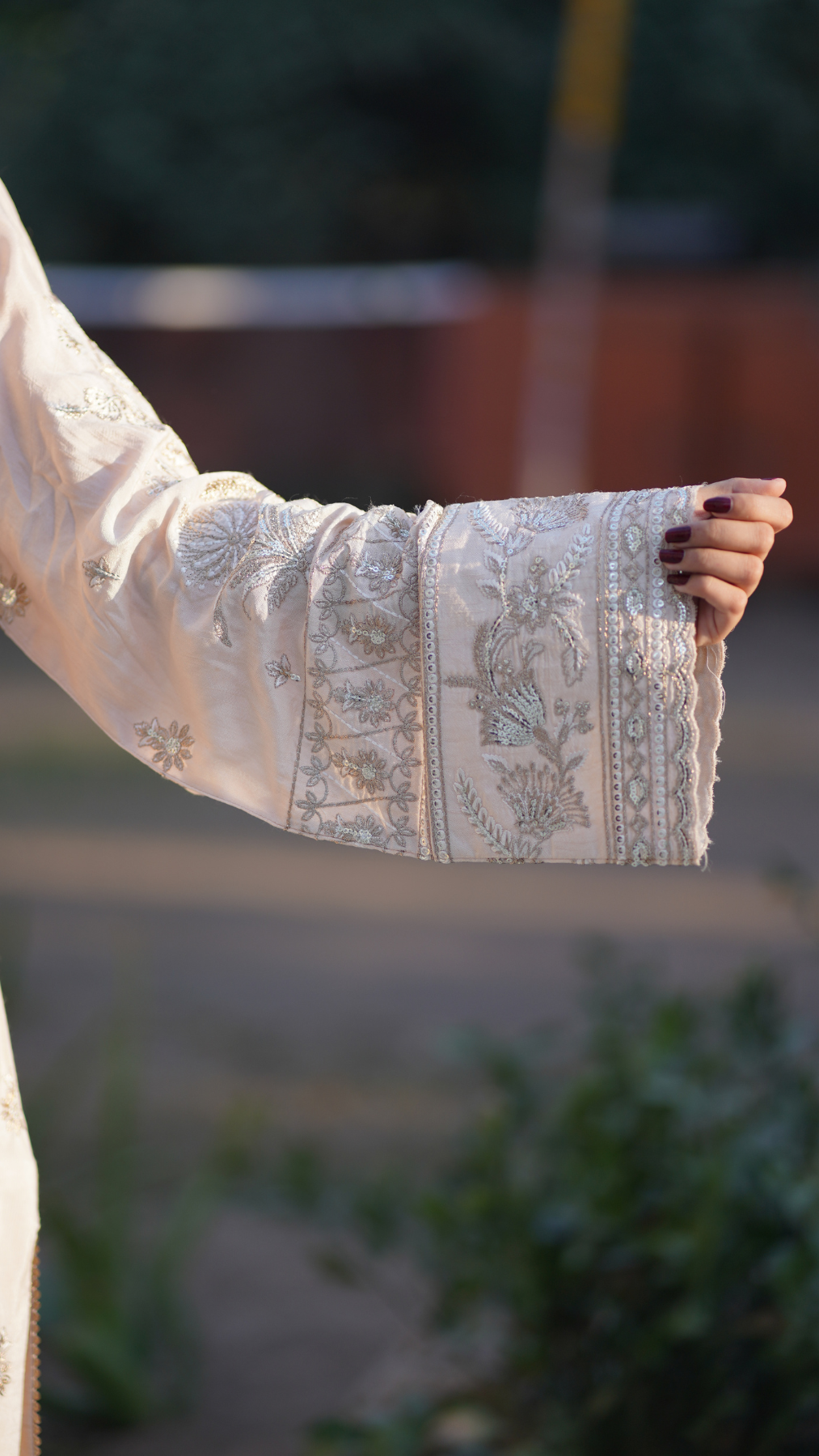 Light Peach Embroidered Raw Silk 3-Piece