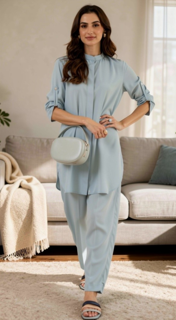 Sky Blue Solid Lawn 2-Piece Suit