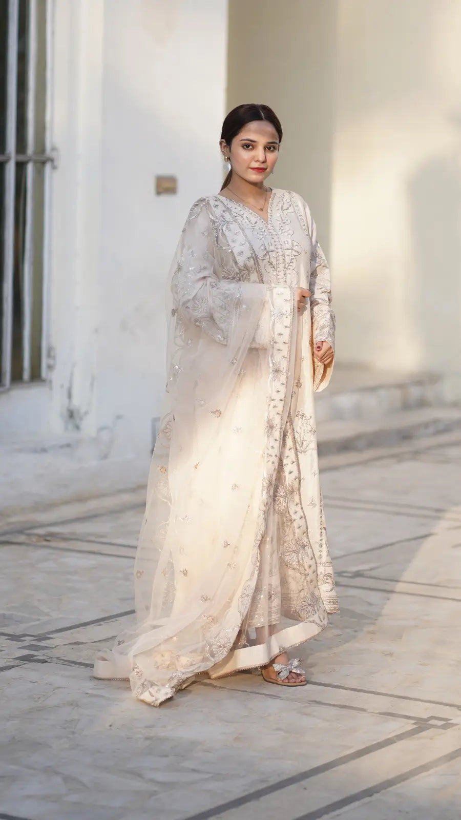 Light Peach Embroidered Raw Silk 3-Piece