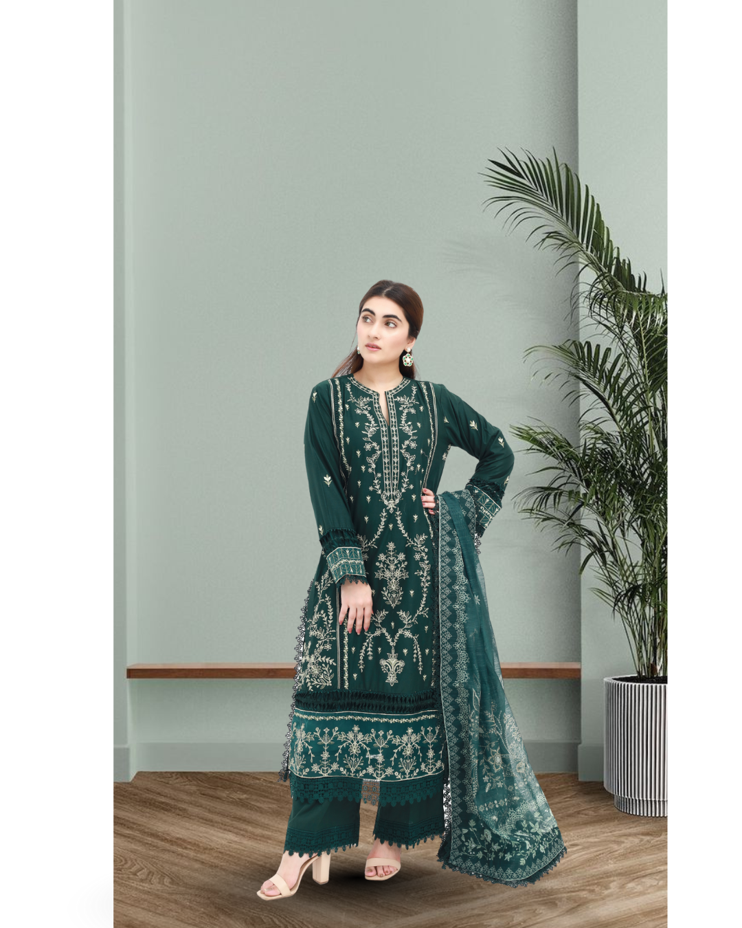 Emerald Green Embroidered Lawn 3-Piece Suit – Daiselle by Zurwa's collection  | DAISELLE