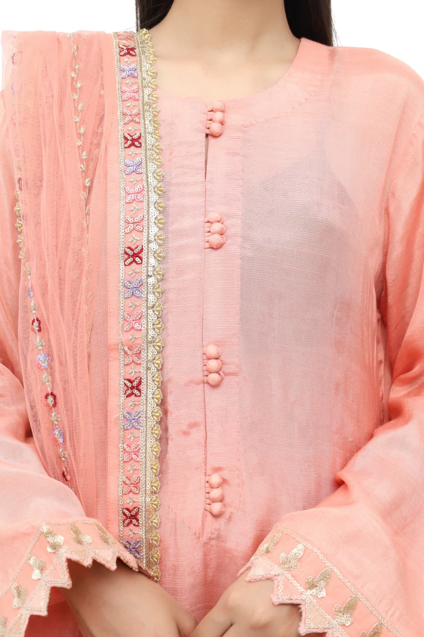 Peach Embroidered Lawn 3-Piece Suit | Daiselle by Zurwa’s Collection | Elegant Summer Wear