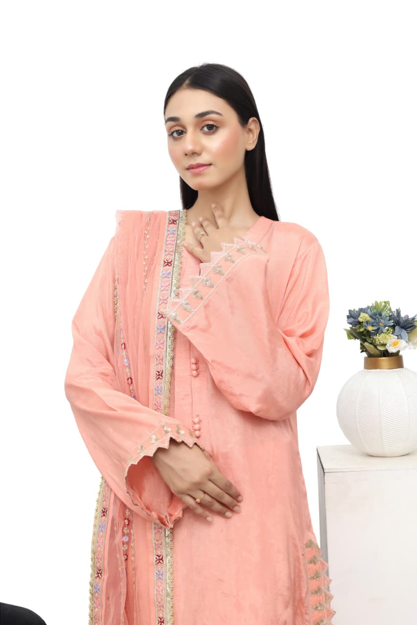 Peach Embroidered Lawn 3-Piece Suit | Daiselle by Zurwa’s Collection | Elegant Summer Wear