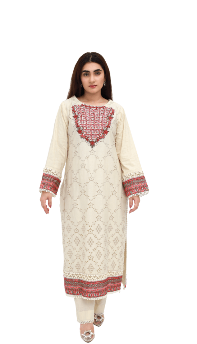 Cream Embroidered Lawn 3-Piece - Daiselle