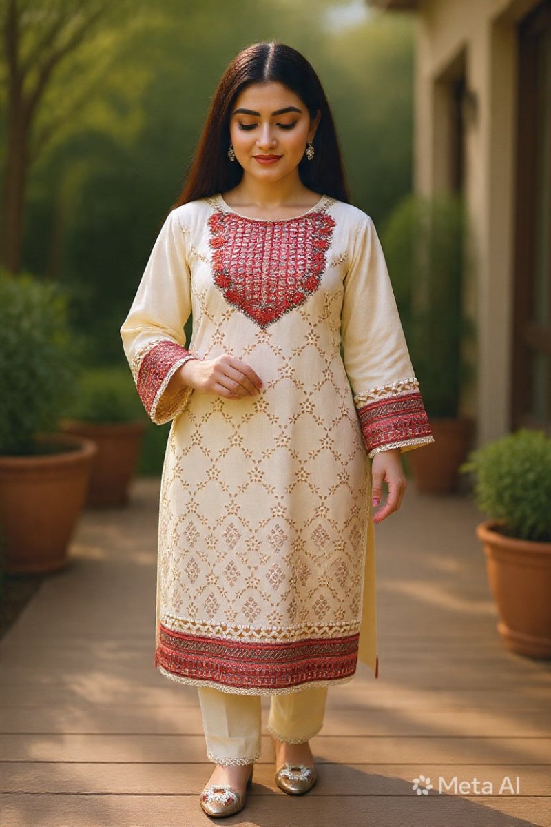 Cream Embroidered Lawn 3-Piece - Daiselle