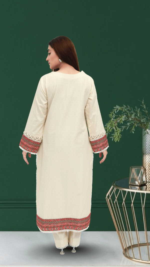 Cream Embroidered Lawn 3-Piece - Daiselle