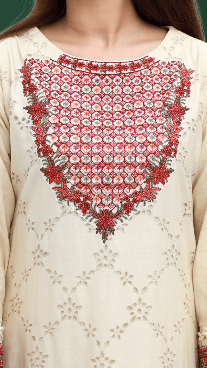Cream Embroidered Lawn 3-Piece - Daiselle