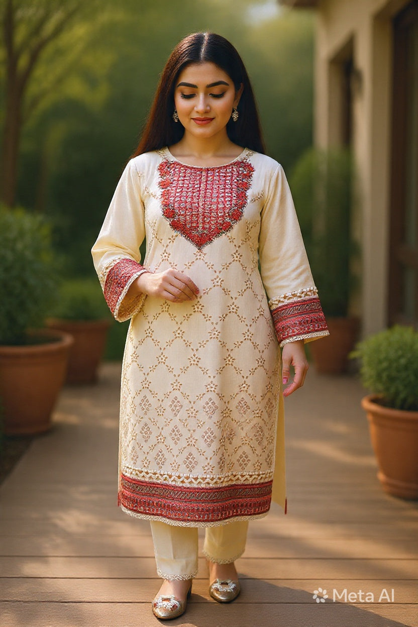 Cream Embroidered Lawn 3-Piece