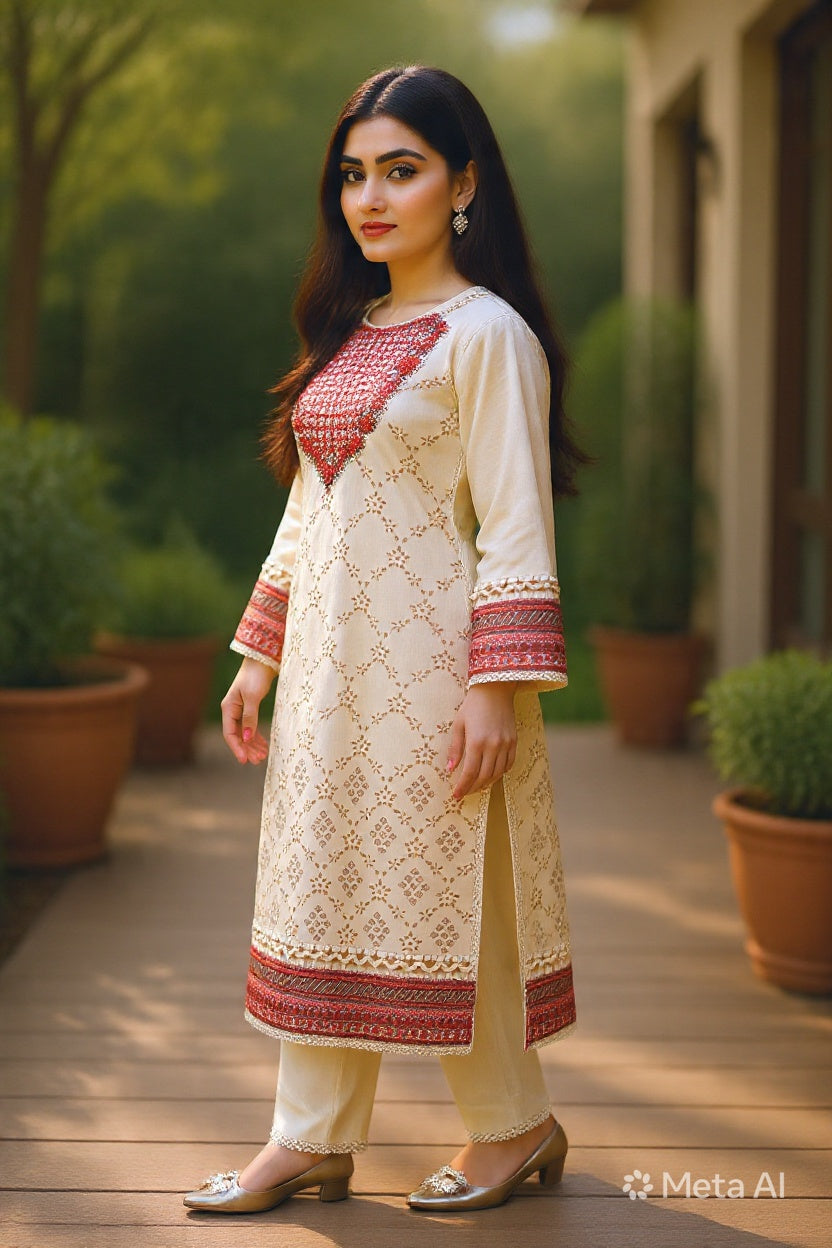 Cream Embroidered Lawn 3-Piece
