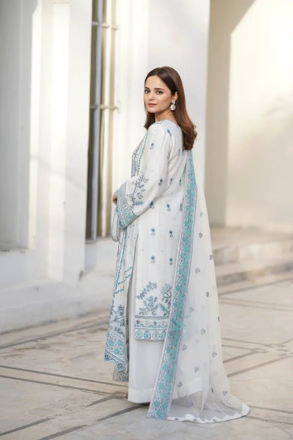 Dust White Embroidered Raw Silk 3-Piece - Daiselle