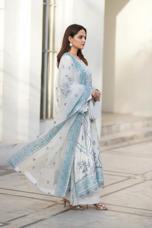 Dust White Embroidered Raw Silk 3-Piece - Daiselle