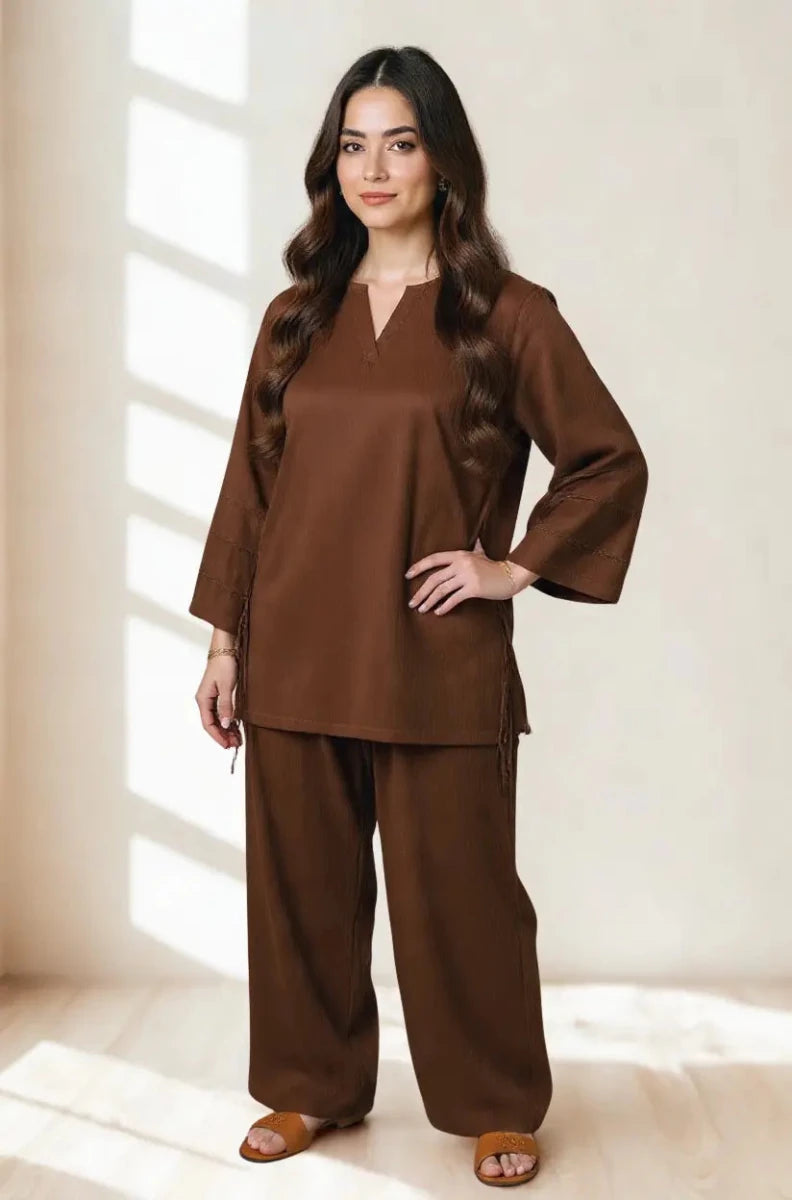 Brown Unstitched Lawn 2-Piece – Fabric Texture Detail | Daiselle