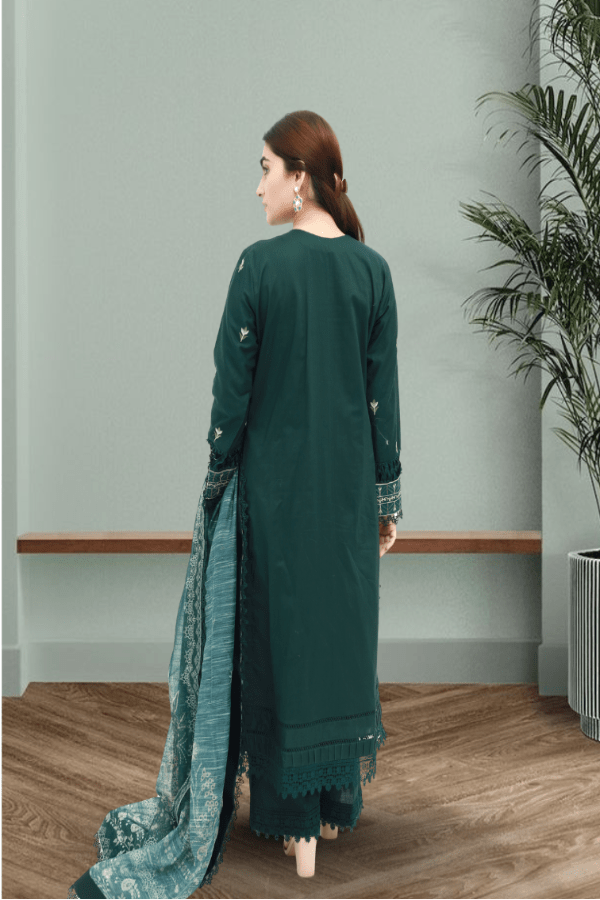 Emerald Green Embroidered Lawn 3-Piece Suit - Daiselle