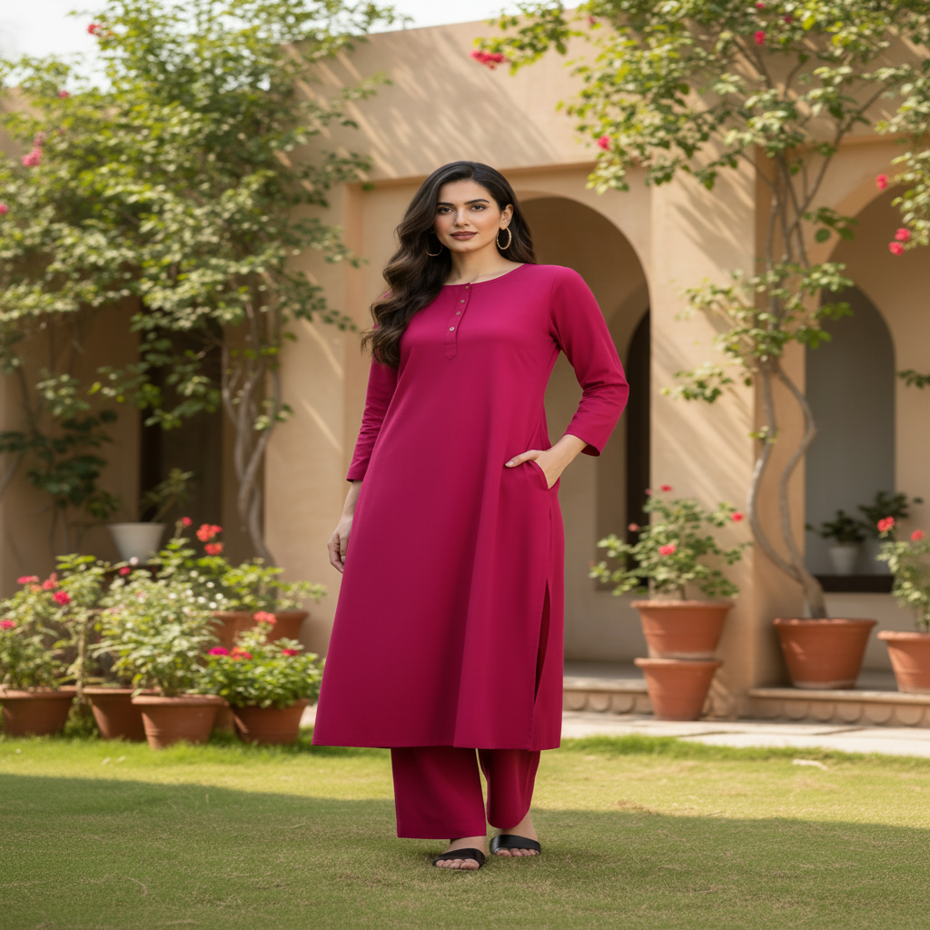 Mehroon Solid Lawn 2-Piece Suit lifestyle photo by Daiselle