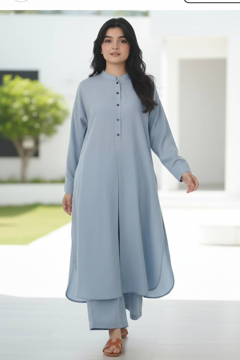 Light Blue Solid Lawn 2-Piece Suit - Walking Front