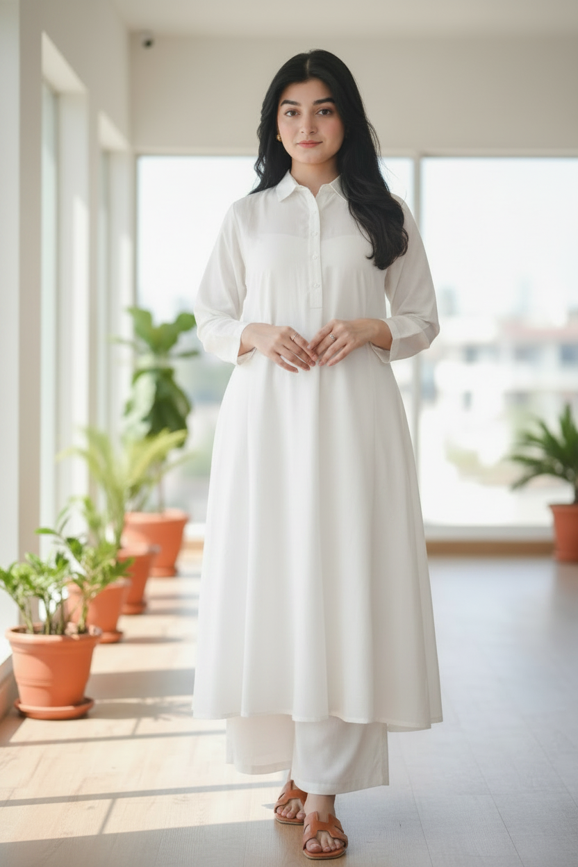 White Solid Lawn 2-Piece Suit - Front View