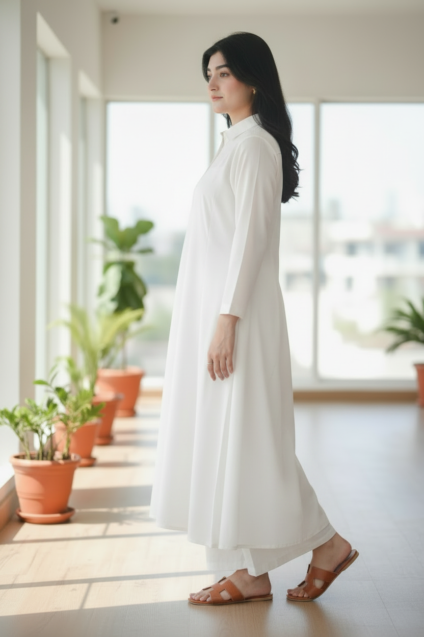 White Solid Lawn 2-Piece Suit - Side Profile