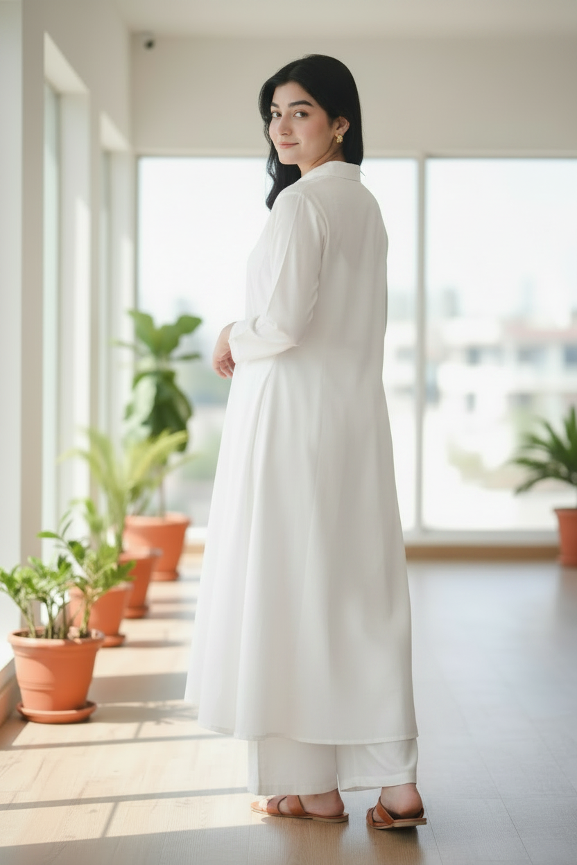 White Solid Lawn 2-Piece Suit - Back Glance