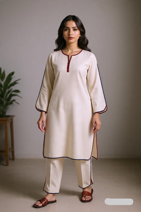 Ivory Piping Co-ord Set – 2 Piece Lawn Suit - Daiselle