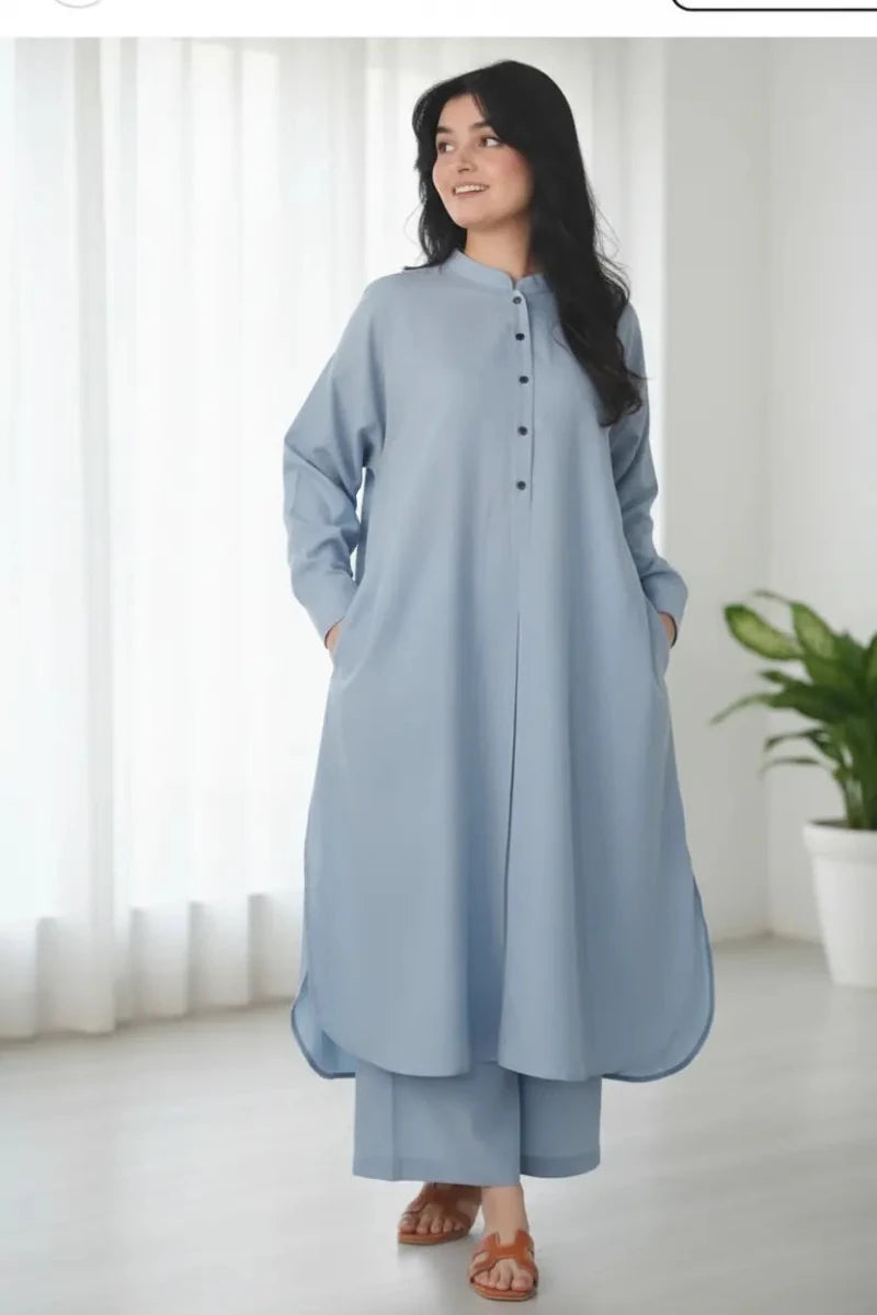 Light Blue Solid Lawn 2-Piece Suit - Daiselle
