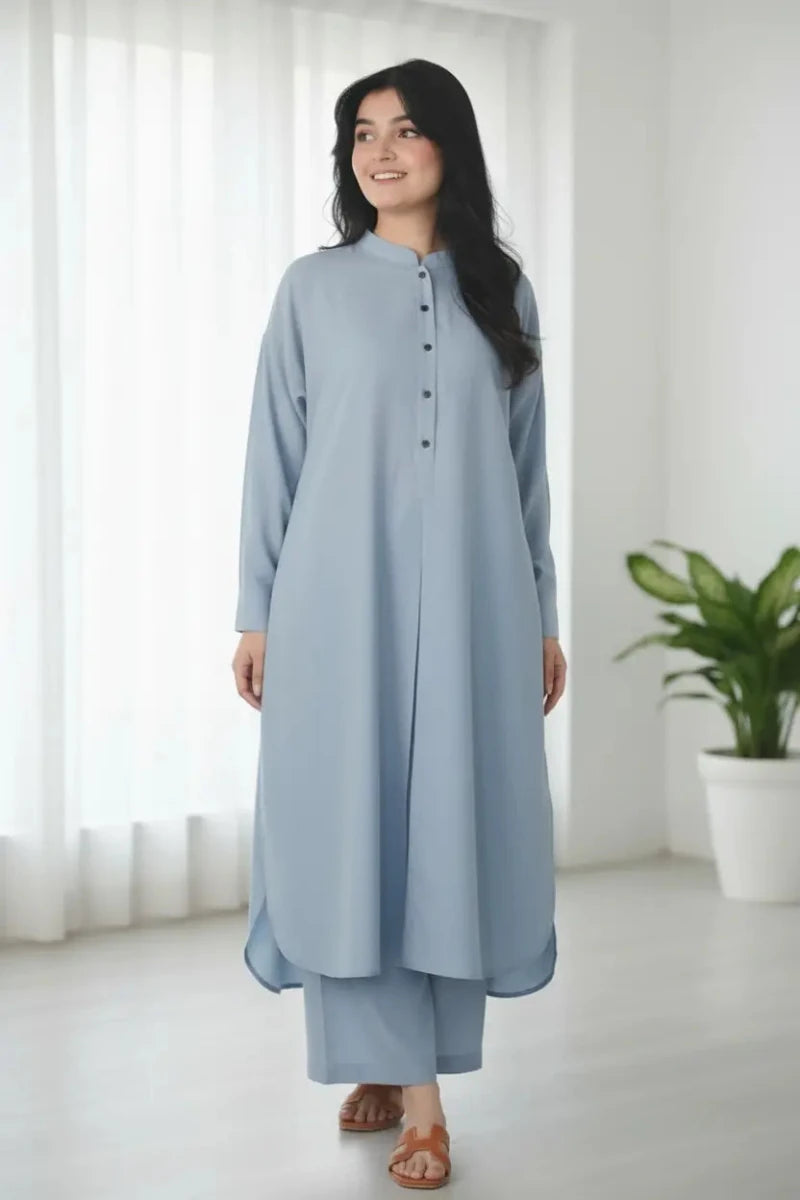 Light Blue Solid Lawn 2-Piece Suit - Daiselle