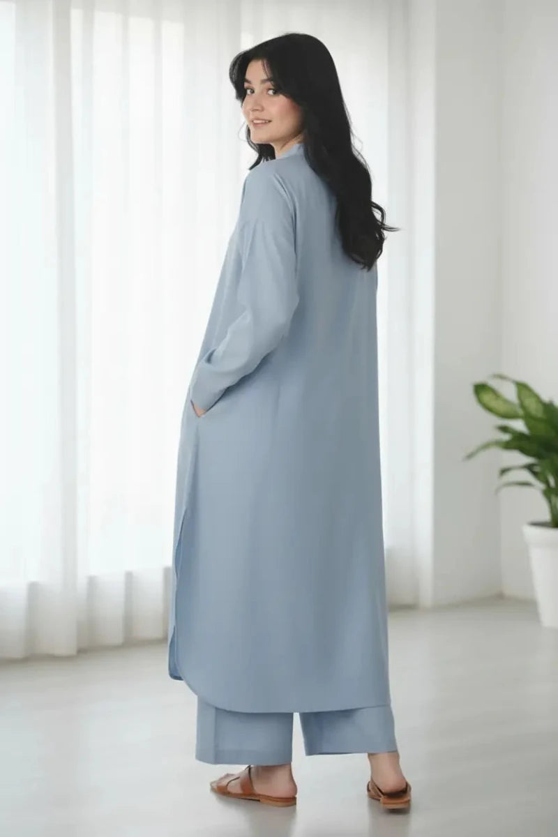 Light Blue Solid Lawn 2-Piece Suit - Daiselle