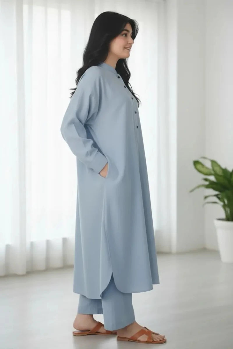 Light Blue Solid Lawn 2-Piece Suit - Daiselle