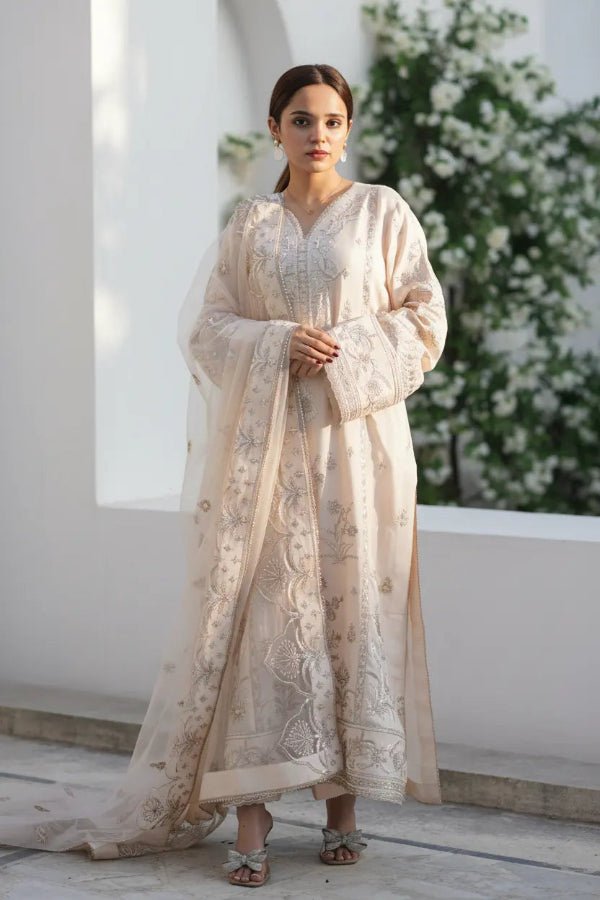 Light Peach Embroidered Raw Silk 3-Piece - Daiselle
