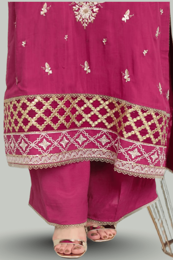 Magenta Raw Silk Embroidered 2-Piece Suit - Daiselle