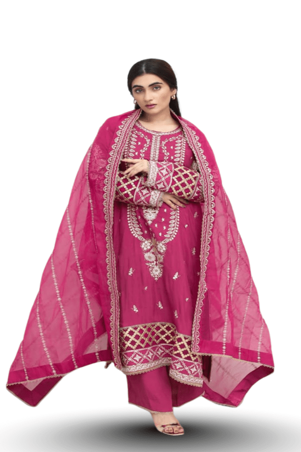Magenta Raw Silk Embroidered 2-Piece Suit - Daiselle