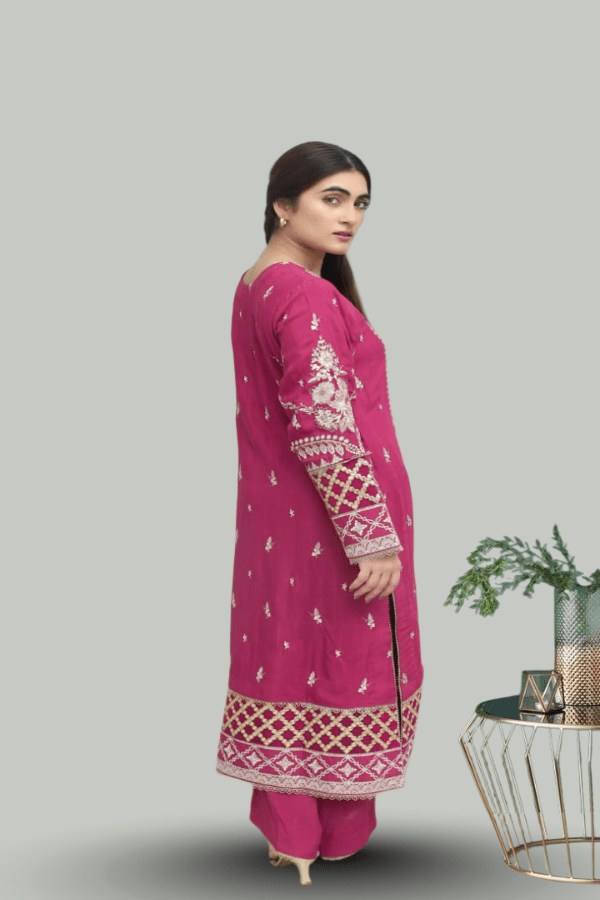 Magenta Raw Silk Embroidered 2-Piece Suit - Daiselle