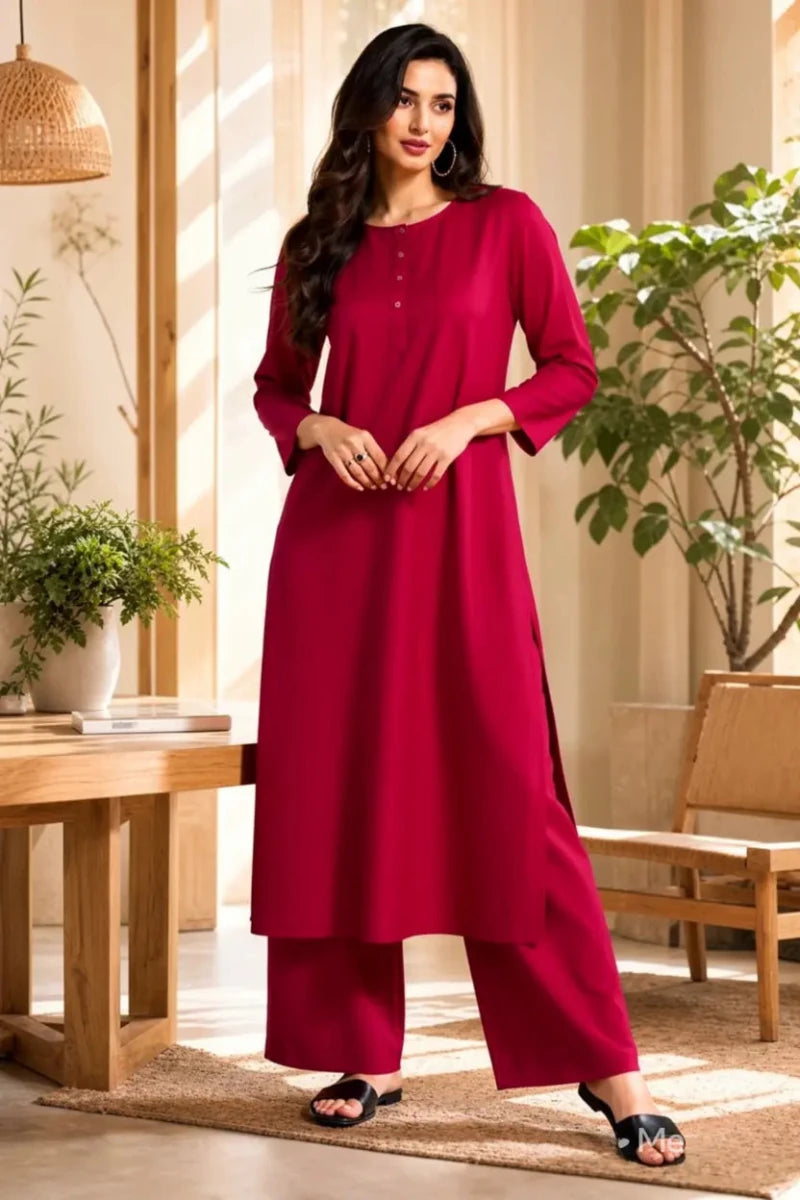 Mehroon Solid Lawn 2-Piece Suit by Daiselle - Daiselle