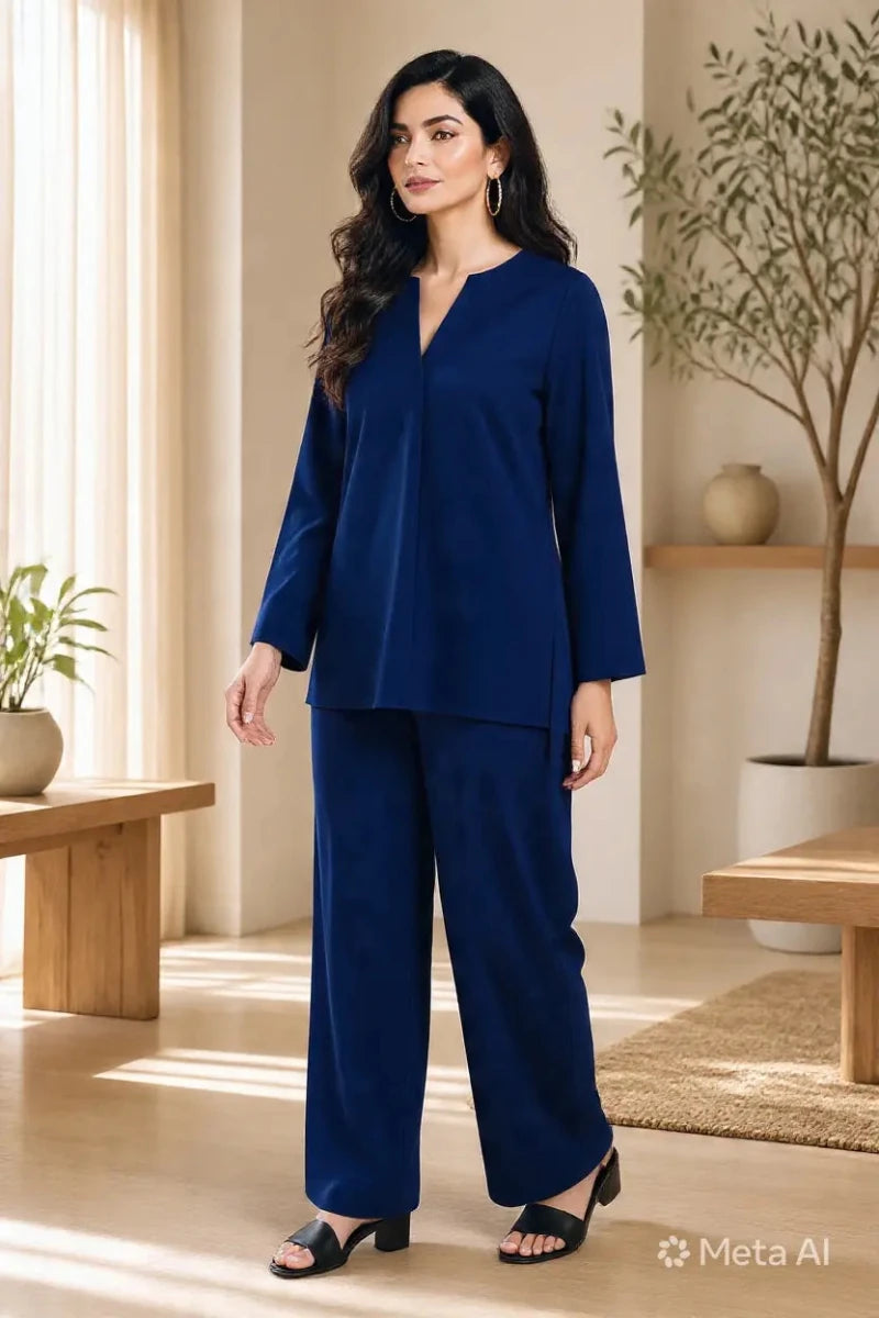 Navy Blue Solid Lawn 2-Piece Suit - Daiselle