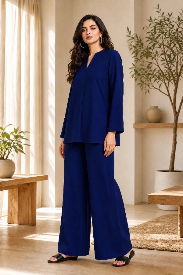 Navy Blue Solid Lawn 2-Piece Suit - Daiselle