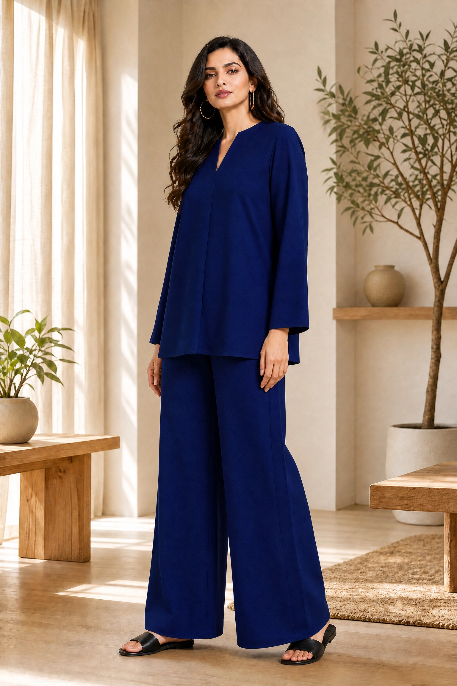 Navy Blue Solid Lawn 2-Piece Suit