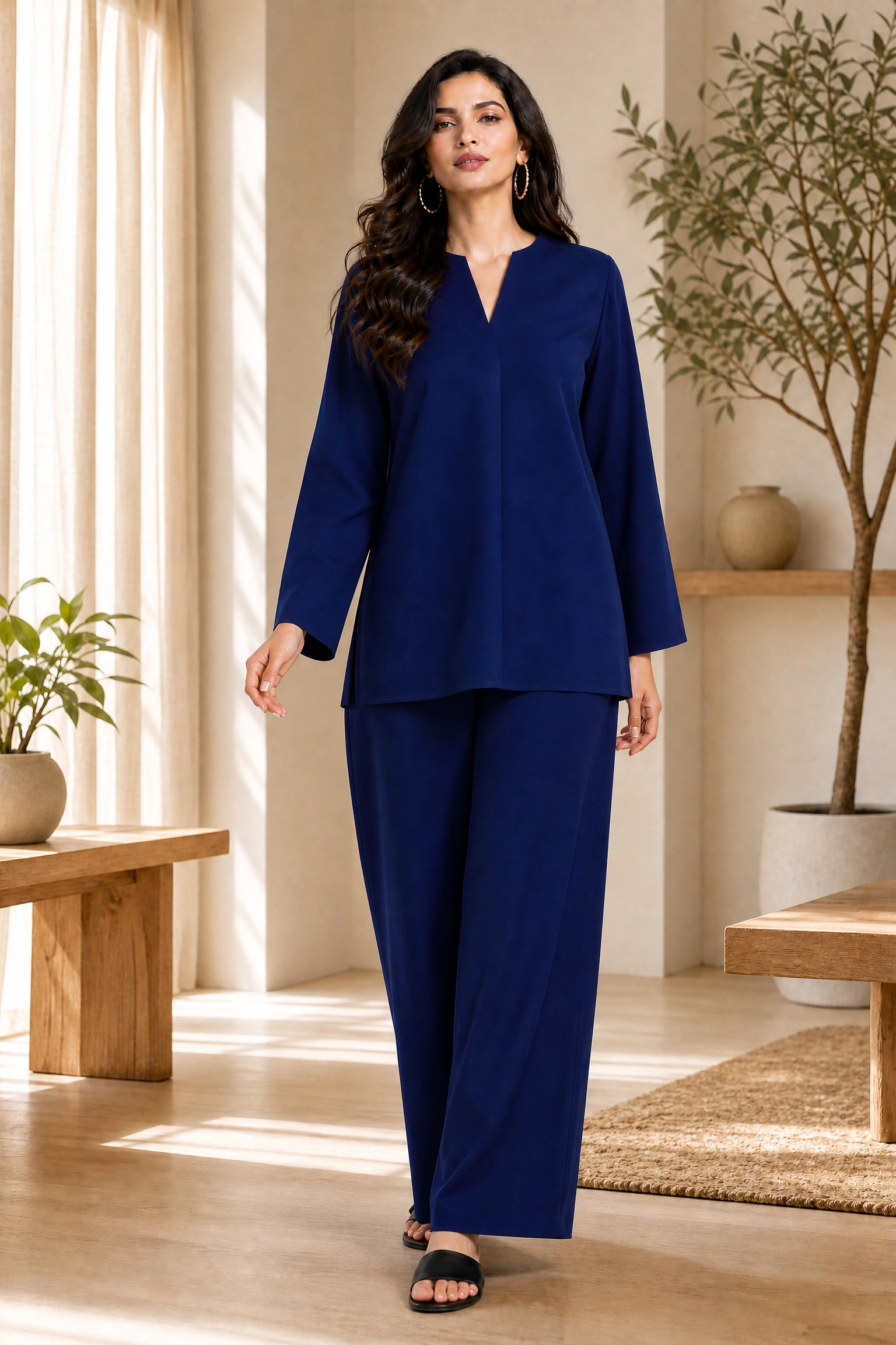 Navy Blue Solid Lawn 2-Piece Suit