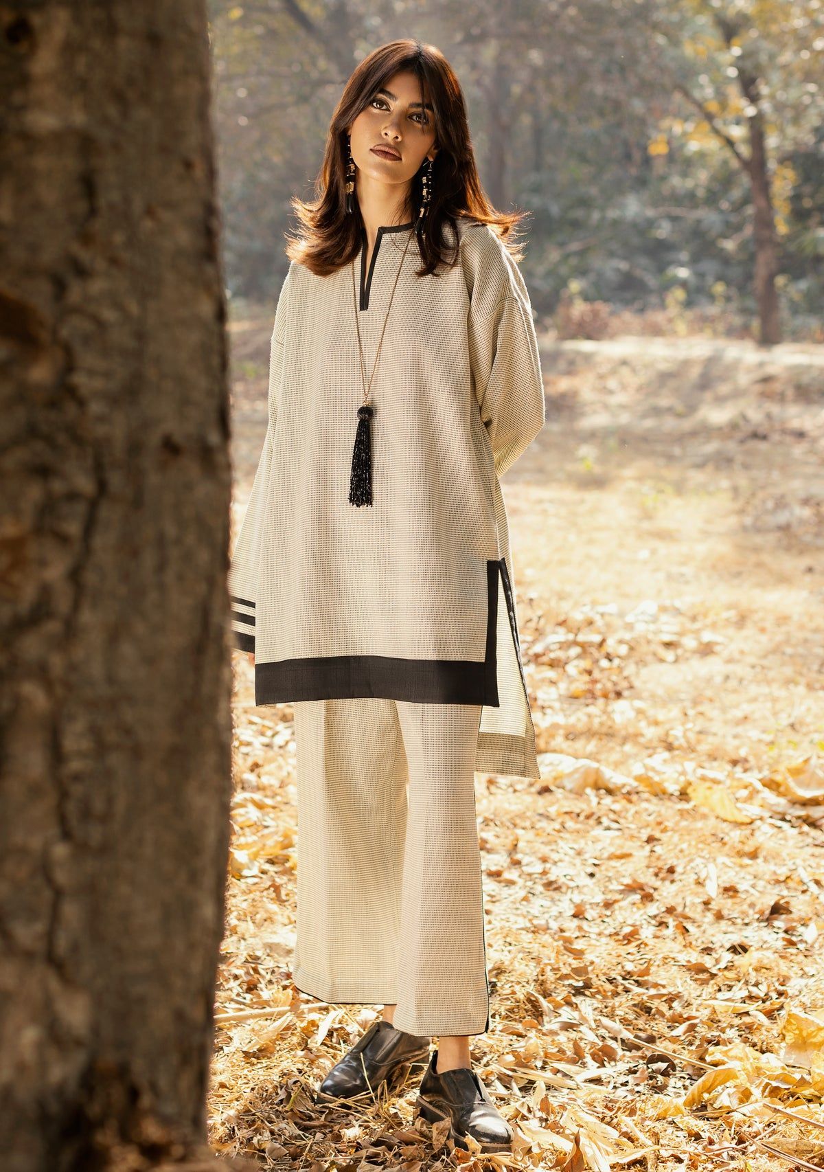 Off White Striped Lawn 2-Piece Suit