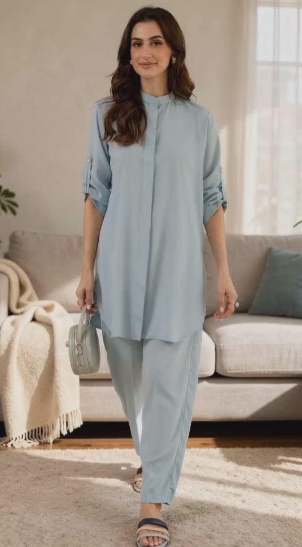 Sky Blue Solid Lawn 2-Piece Suit