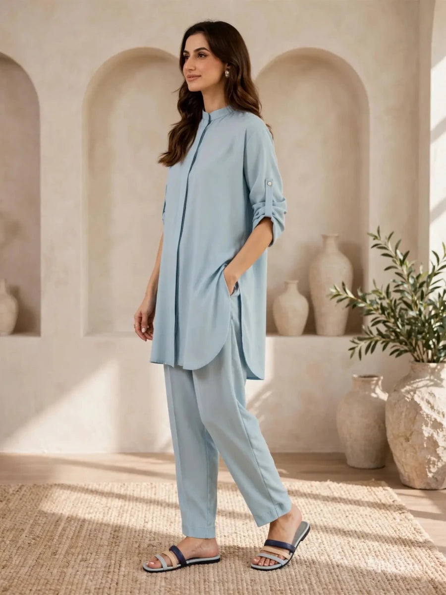 Soft Blue Solid Lawn Co-ord | Daiselle - Daiselle