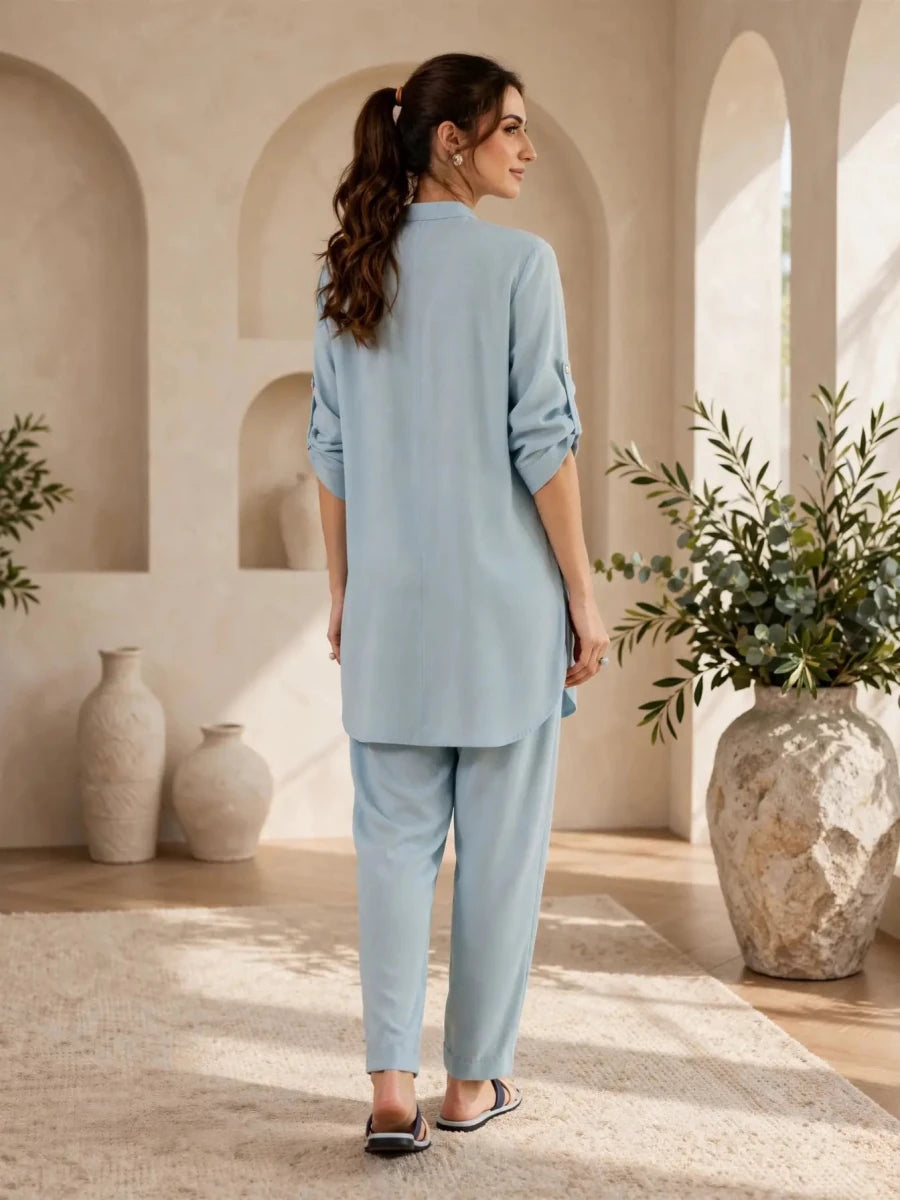 Soft Blue Solid Lawn Co-ord | Daiselle - Daiselle