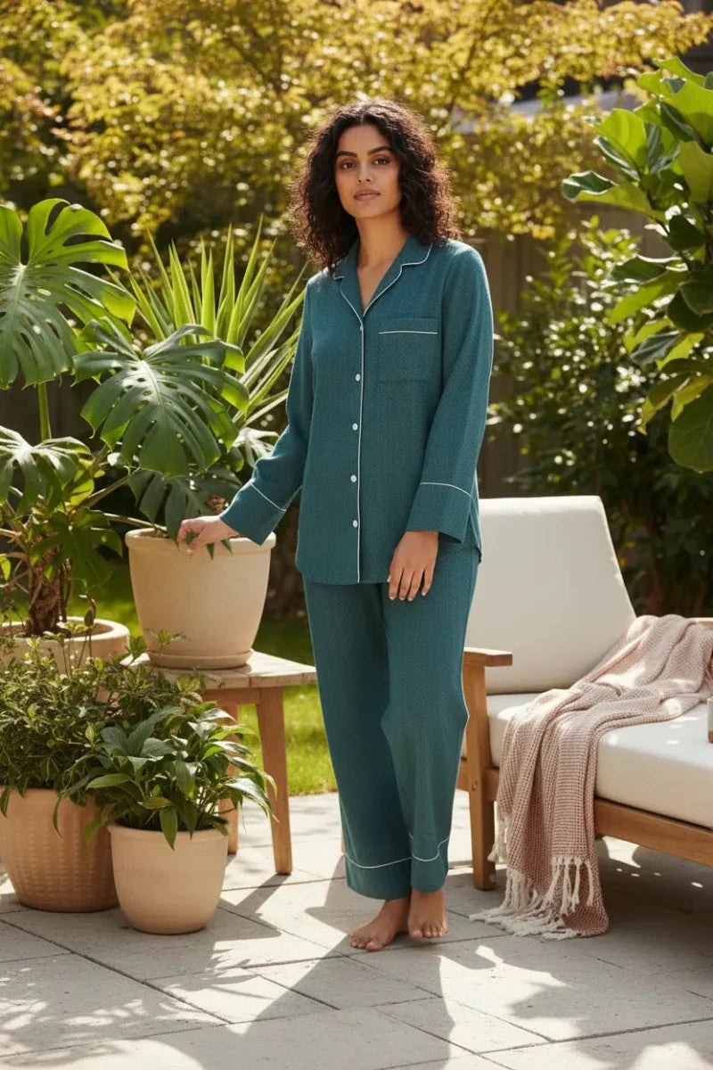 Teal Dot Pajama Set by Daiselle side view - Daiselle